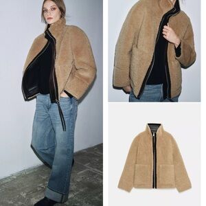NWT Zara | ZW COLLECTION FAUX SHEARLING DOUBLE-FACED Tan Teddy Jacket for Women